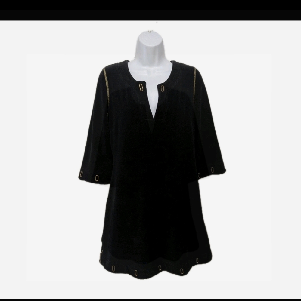 Boston Proper Terry Cloth Mini Dress M Long Sleeve Black Whimsigoth Gothic Beach